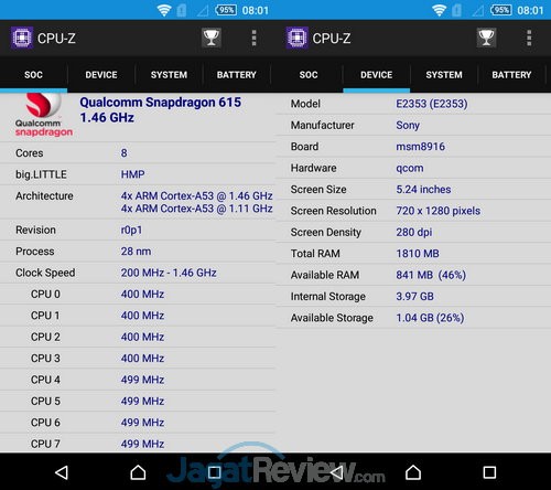 CPU Z Xperia M4 Aqua