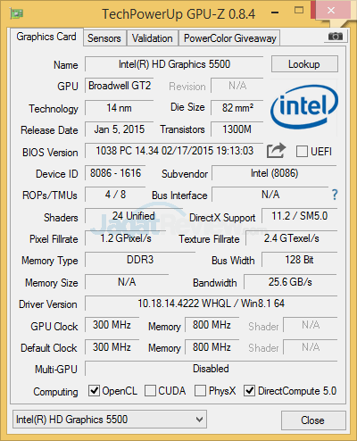 Review Mini PC Desktop: Intel NUC NUC5i3RYH 7 Intel NUC5i3RYH GPUZ