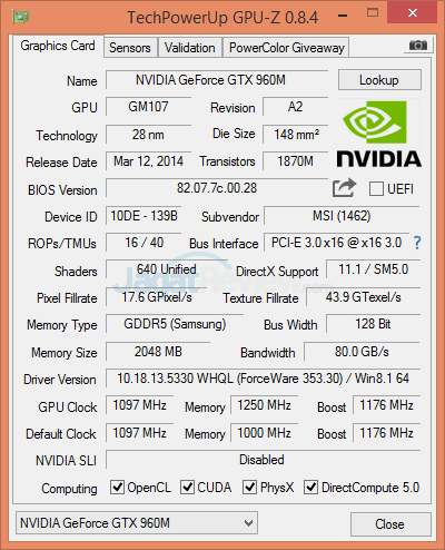 MSI Prestige PE60 2QE NVIDIA GTX 960M