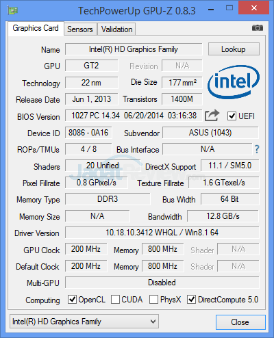 ASUS VivoMini UN62 GPUZ