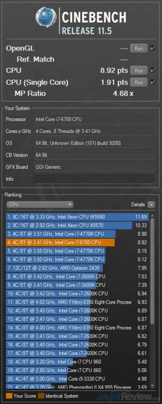 Preview Intel Core i7-6700 pada Asus G11 4 CINEBENCH_11.529