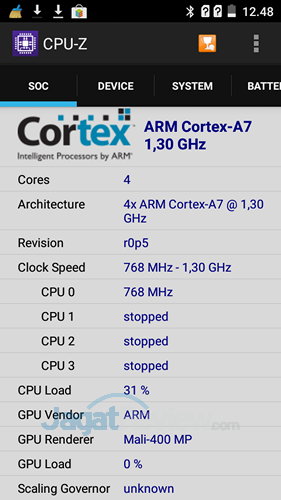 Evercoss Winner Y Ultra - CPUZ CPU