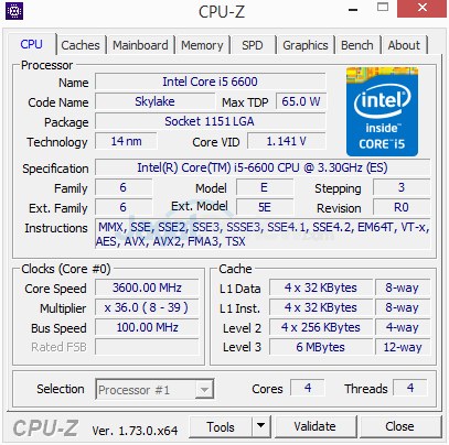 Intel Core i5 6600 CPUZ 01