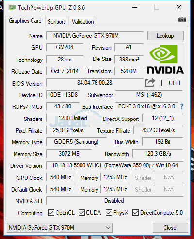 Review Notebook Gaming: MSI GE62 6QF Apache Pro 6 MSI GE62 6QF Apache Pro GPUZ 02
