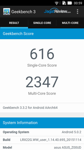 Review Smartphone Android: ASUS Zenfone Selfie 2 geekbench