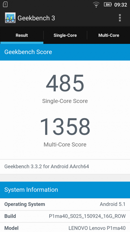 Review Smartphone Android: Lenovo Vibe P1m 2 geekbench