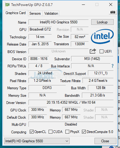 Review Mini PC Desktop: MSI CUBI 6 MSI CUBI GPUZ