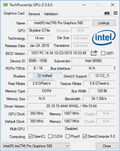 Intel NUC6i7KYK GPUZ v2