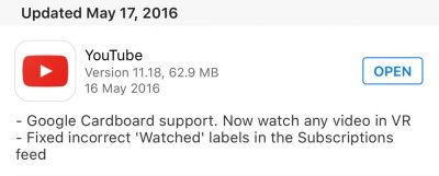 YouTube di iOS Kini Dukung Google Cardboard