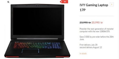 Laptop Swedia Usung GeForce GTX 1080M! 4 IVY Gaming Laptop 17P with GTX 1080M
