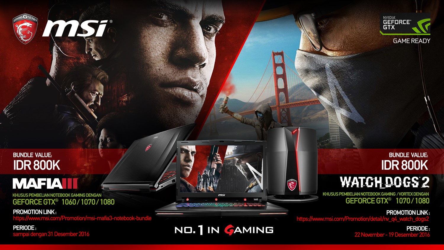 Direct Release: MSI Notebook Double Game Bundle – Shoot Em or Hack It!! 34 Mafia X Watch Dog