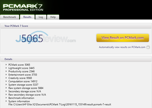 HP Elite x2 1012 G1 PCMark 7 Detail