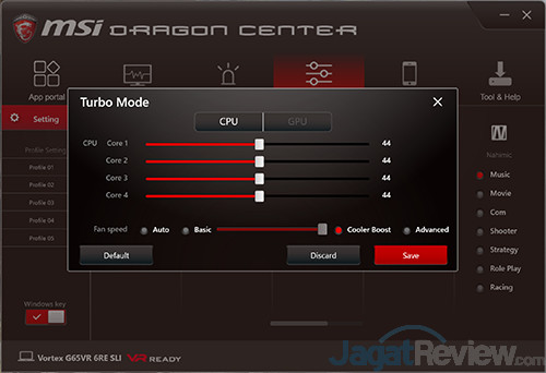 Review Mini PC Desktop: MSI Vortex G65VR 6RE SLI 9 MSI Vortex G65VR 6RE SLI Dragon Center - System Tuner Turbo 02