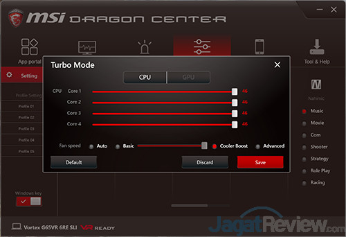 Review Mini PC Desktop: MSI Vortex G65VR 6RE SLI 10 MSI Vortex G65VR 6RE SLI Dragon Center - System Tuner Turbo 03