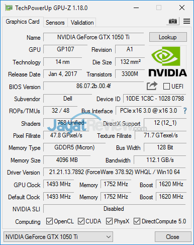 Dell Inspiron 15 Gaming 7567 NVIDIA GTX 1050 Ti 4 GB
