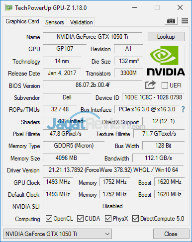Review Notebook Gaming: Dell Inspiron 15 Gaming 7567 6 Dell Inspiron 15 Gaming 7567 NVIDIA GTX 1050 Ti 4 GB