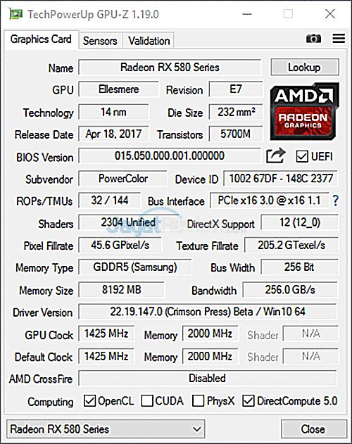 Review Graphics Card: Powercolor Red Devil RX 580 8GB GDDR5 Golden Sample 14 GPUZ-1-OCMode
