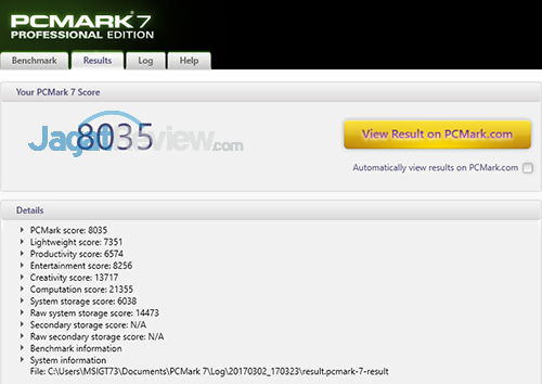 MSI GT73VR 6RE Titan PCMark 7 Details Score (Turbo 40)