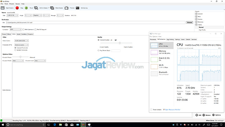 HP Spectre x360 Handbrake 4K QSV (Laptop Usage)