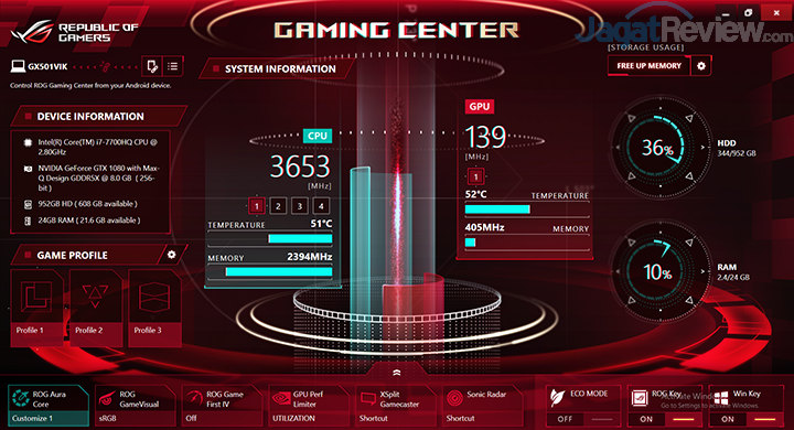 ASUS GX501 Gaming Center - Main Menu
