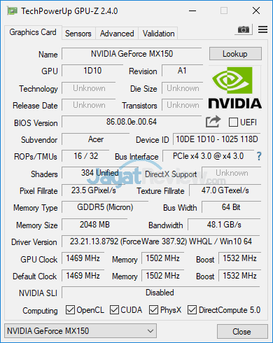 Acer Swift 3 SF314 52G GPUZ 01