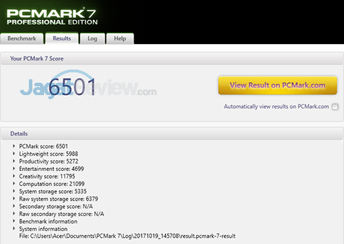 Review Laptop Acer Swift 3 (SF314-52G): Bertenaga, Tipis, Hemat Daya 6 Acer Swift 3 SF314 52G PCMark 7 Details Score