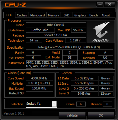 CPUz - Core i5-8600K