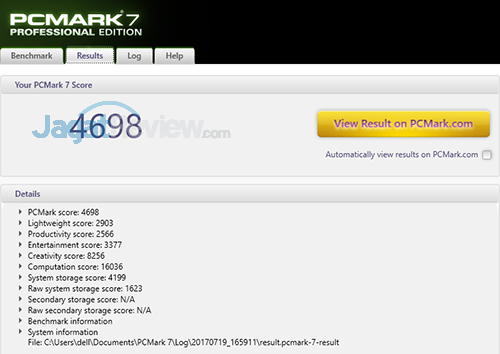 DELL XPS 13 9365 2-in-1 PCMark 7 Details Score
