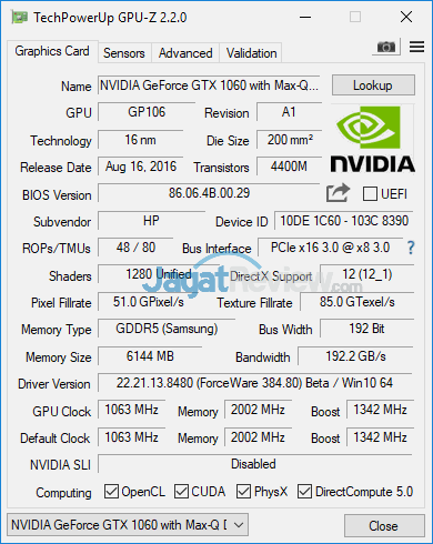 HP Omen 15-ce087TX GPUZ