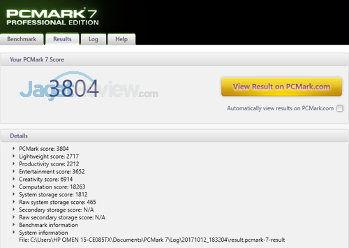 HP Omen 15 ce085TX PCMark 7