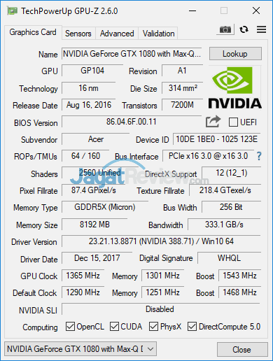 Review Notebook Gaming: Acer Predator Triton 700 6 Acer Predator Triton 700 GPUZ 02 Faster