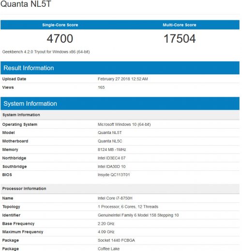 Skor Coffee Lake Mobile Muncul Di Geekbench • Jagat Review