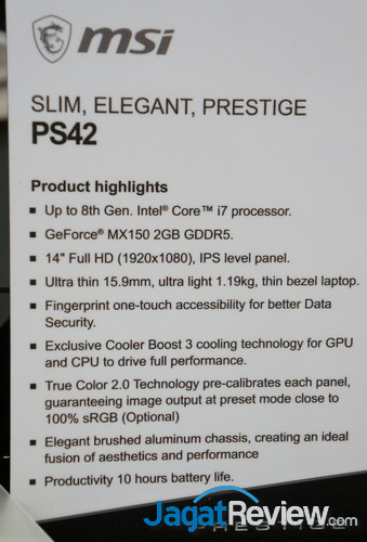 Computex 2018 MSI Notebook Update I : MSI PS42 Prestige Series 4