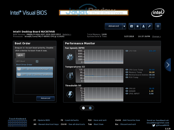 Intel NUC8i7HVK 01 BIOS Home