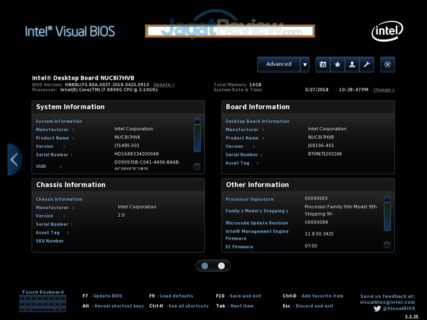 Intel NUC8i7HVK 02 BIOS Home