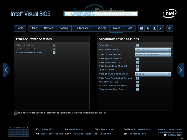 Intel NUC8i7HVK 22 BIOS Power