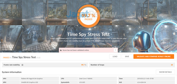 Intel NUC8i7HVK 3DMark Time Spy Stress Test Fan Balanced