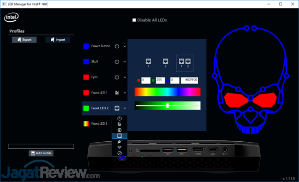 Intel NUC8i7HVK LED Manager 12