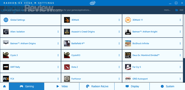 Intel NUC8i7HVK Radeon Settings 02