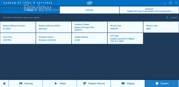 Intel NUC8i7HVK Radeon Settings 13