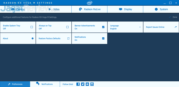 Intel NUC8i7HVK Radeon Settings 16