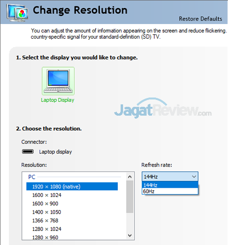 ASUS ROG GL504GS Display Properties