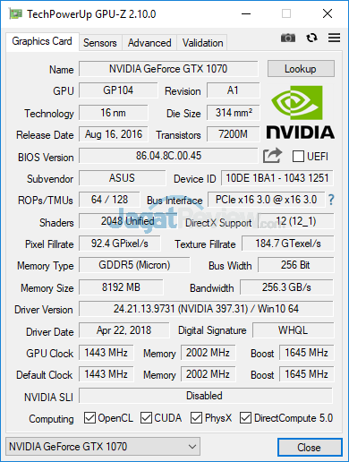 ASUS ROG GL504GS GPUZ