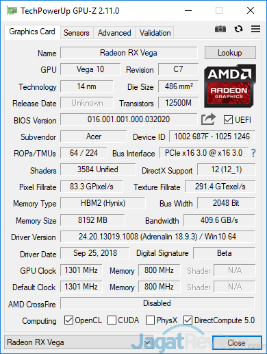 Acer Predator Helios 500 AMD GPUZ