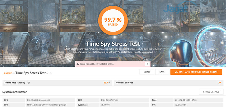 Dell G7 15 7588 3DMark Time Spy Stress Test