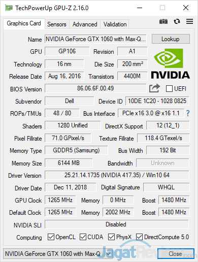 Review Laptop Gaming: Dell G7 15 7588 (GTX 1060) 6 Dell G7 15 7588 GPUZ 01