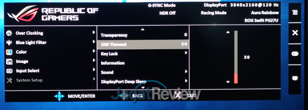 Hands-On Review Monitor: ASUS ROG SWIFT PG27UQ 18 System Setup OSD Timeout