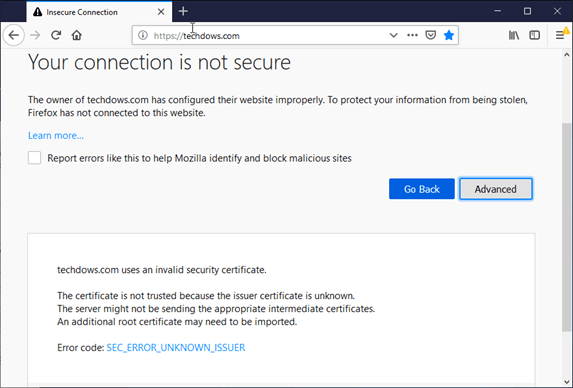 your connection not secure SEC ERROR UNKNOWN ISSUER 1