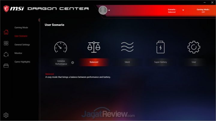 dragon center user scenario performance mode