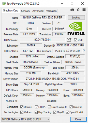 GPUZ eGPU RTX 2080S